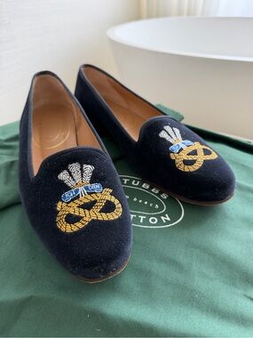 Stubbs & Wootton Navy Velvet Embroidered Loafers